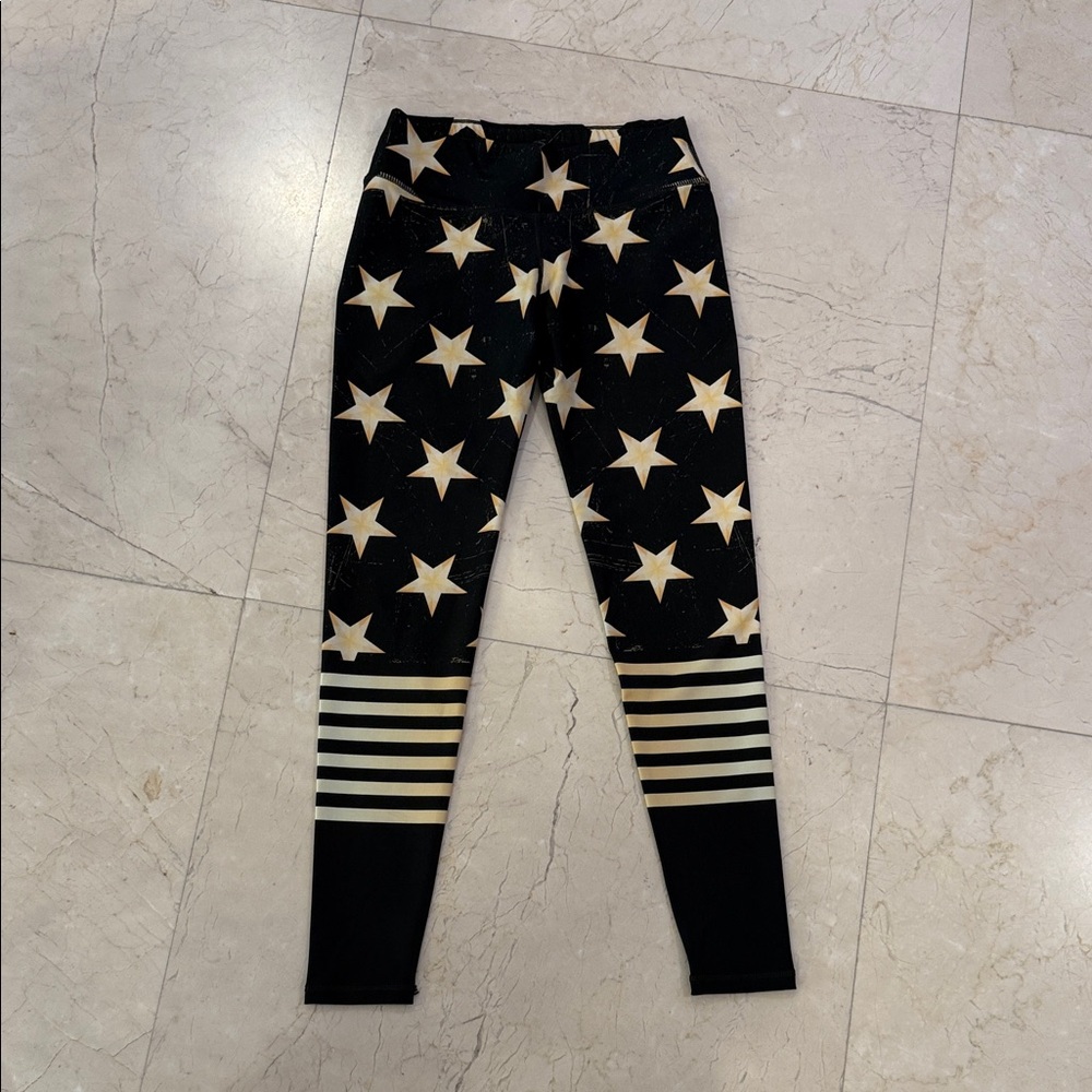 Shape Up Black Leggings with Star and Stripe Design